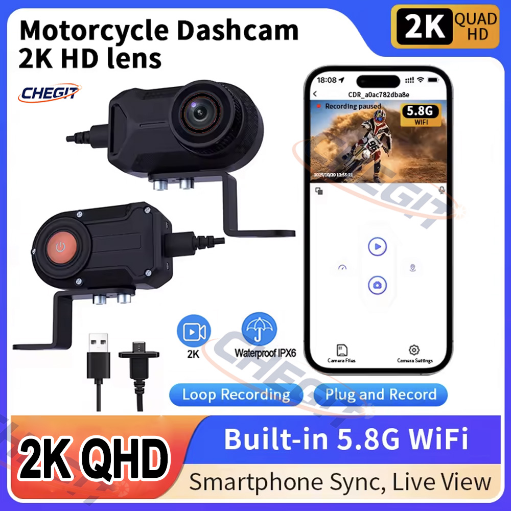 Cycling Loop - กล้องบันทึกภาพมอเตอร์ไซค์ 2K HD WiFi พร้อมกล้องกันน้ำ IP66