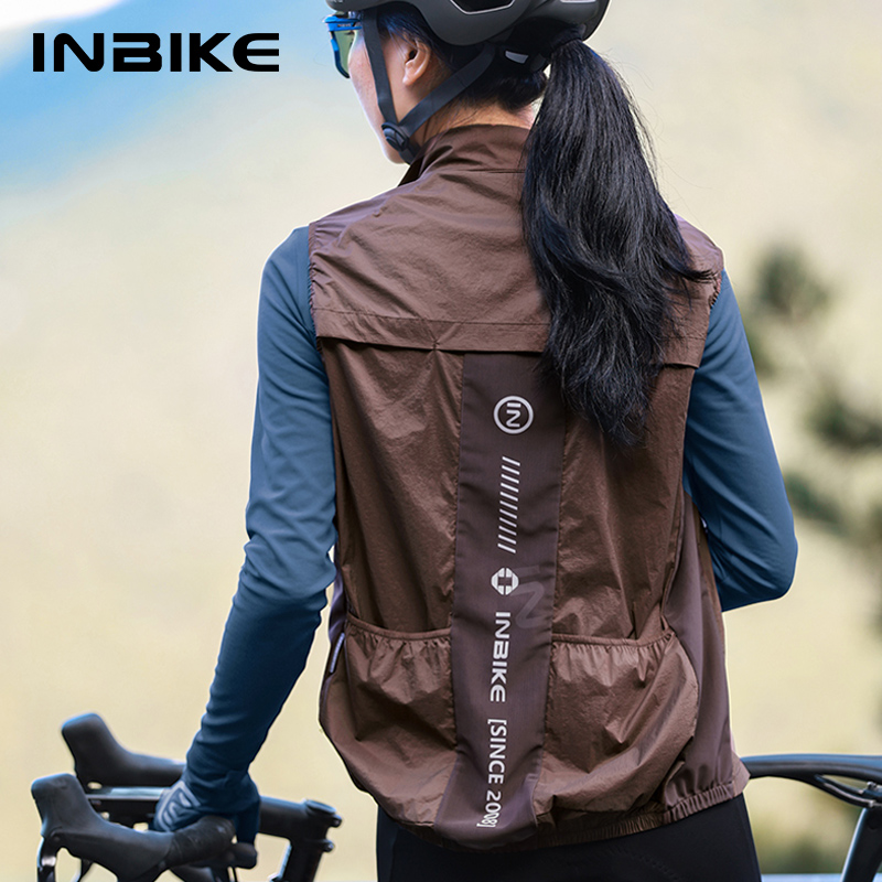 Cycling Rain Jacket Commute - INBIKE เสื้อปั่นจักรยานผู้หญิงเสื้อแขนกุดสำหรับวิ่งเสื้อกันฝนแจ็คเก็ตจักรยานเสือภูเขาน้ำหนักเบาเสื้อกันลมสะท้อนแสงมีกระเป๋า