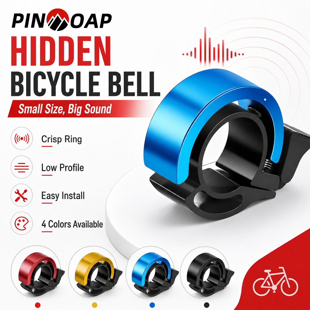 Bell Handlebar Ring - PINMOAP 1PC กระดิ่งจักรยานแบบซ่อนได้ ติดตั้งที่แฮนด์จักรยาน เสียงดังกะทัดรัด ปลอดภัย