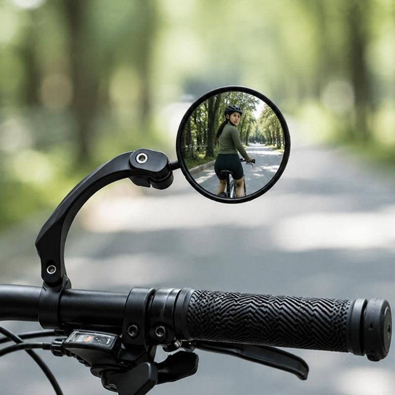 Cycling In City - กระจกจักรยานสำหรับใช้บนถนนพร้อมเลนส์ทรงกลม ตัวยึดปลายแฮนด์ และแขนข้อต่อสำหรับการปั่นจักรยานทุกวันและการดูอย่างรวดเร็ว