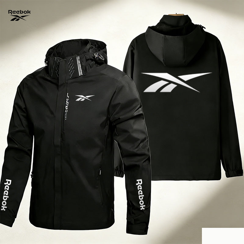 Cycling Rain Jacket Commute - เสื้อแจ็คเก็ตมอเตอร์ไซค์ Reebok - เสื้อแจ็คเก็ตกันลมและกันน้ำสำหรับผู้ชาย - ฮู้ดถอดออกได้พร้อมซิป