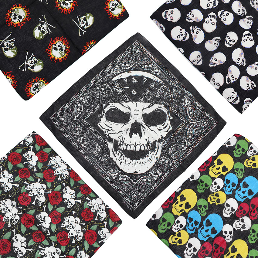 Cycling Zones - Skull Bandanaผ้าพันคอผ้าฝ้าย100% สแควร์ผ้าเช็ดหน้าHip HopกีฬาPaisleyจักรยานผ้าพันคอผู้หญิงผ้าพันคอสำหรับคอ